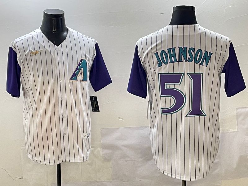 Men Arizona Diamondback #51 Johnson White Stripe Throwback Game 2025 Nike MLB Jersey style 1->kansas city royals->MLB Jersey
